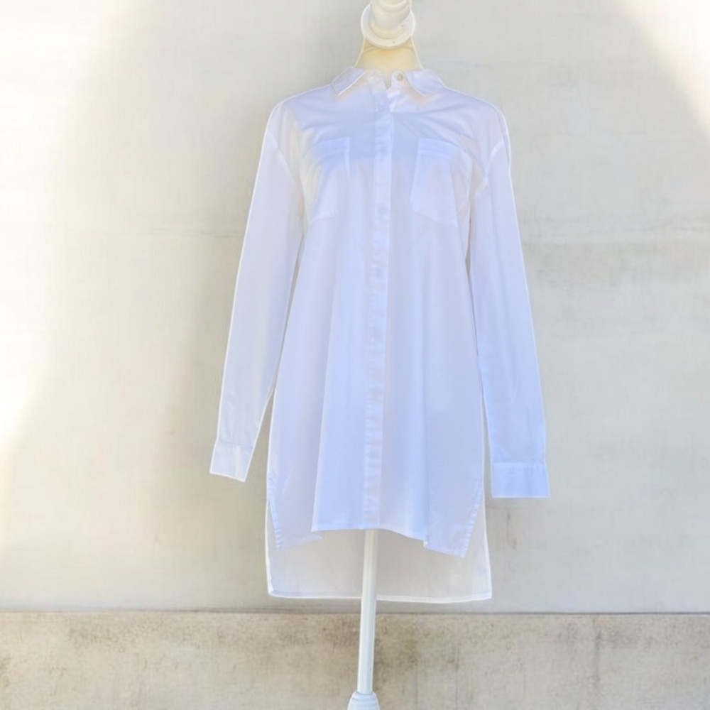 Eileen Fisher Organic Cotton Poplin Classic Collar Shirt in White Size Small